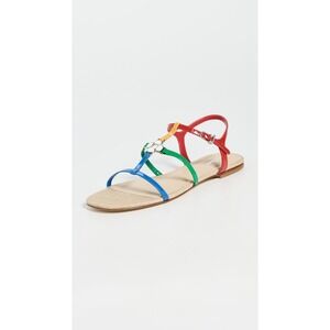 Larroude Hannah Flat Sandals Multicolor Patent Leather Strappy Floral Hardware
